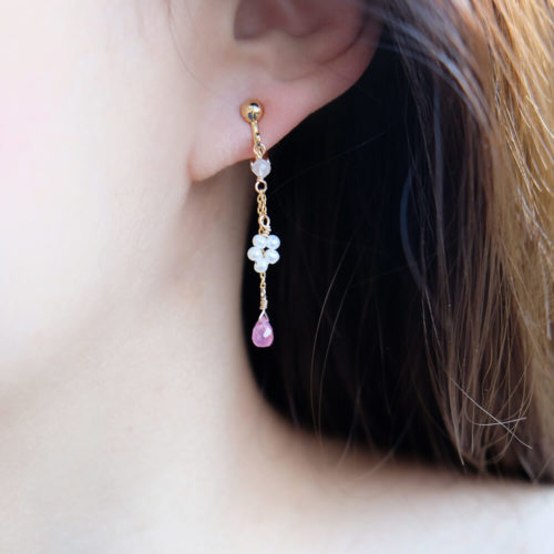 粉紅泡泡 – 粉紅藍寶石耳環